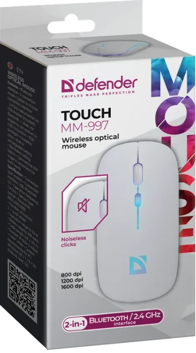 Defender Touch MM-997 Wireless Optical Mouse weiß, USB/Bluetooth