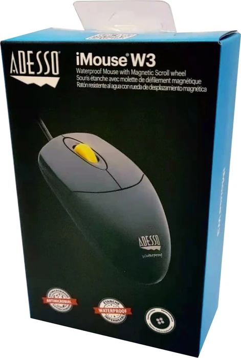 Adesso iMouse W3 Antimicrobial Waterproof Mouse with Magnetic Scroll Wheel schwarz, USB