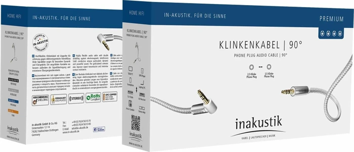 in-akustik Premium MP3 Audiokabel, 3.5mm Klinke Stecker/gewinkelt Stecker silber 1.5m