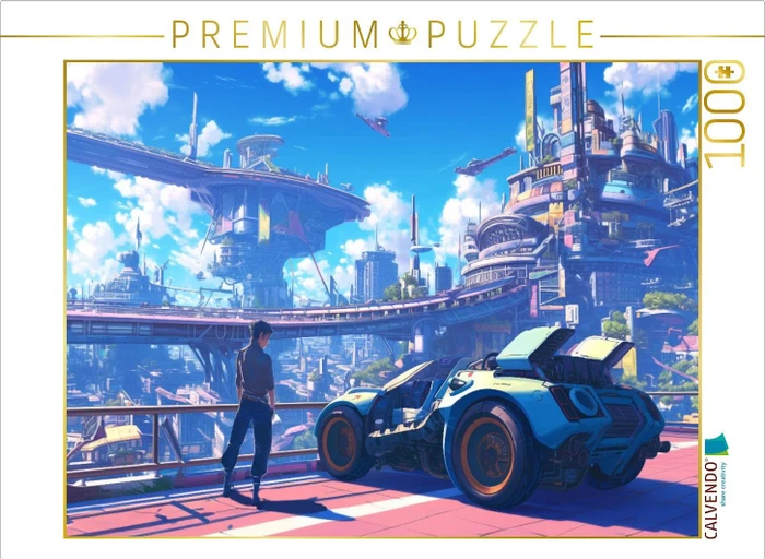 Calvendo Modernes Auto in moderner Stadt im Anime Stil
