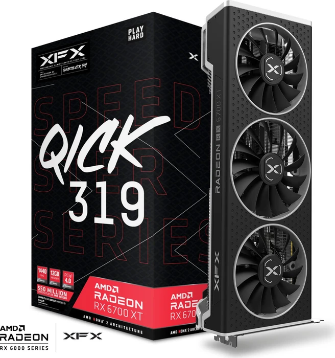 XFX Speedster QICK 319 Radeon RX 6700 XT Black Gaming, 12GB GDDR6, HDMI, 3x DP