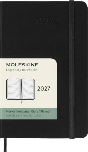 Moleskine Wochen-Notizkalender 1 Woche/2 Seiten Horizontal 2027, A6, Hardcover, schwarz