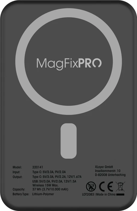 XLayer MagFix Pro 2in1 Powerbank mit Standfuß 10000mAh schwarz