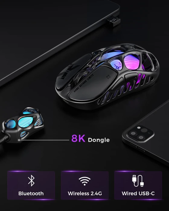 GravaStar Mercury X Pro 8KHz Wireless Gaming Mouse, Interstellar Silver, USB/Bluetooth