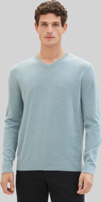 Tom Tailor Strickpullover mit V-Ausschnitt aus Baumwolle Strickpullover blau (Herren)