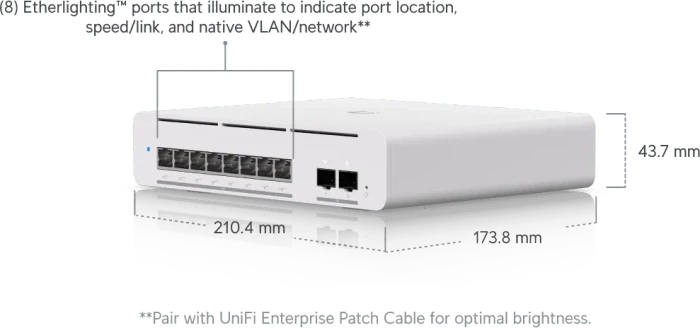Ubiquiti UniFiSwitch Desktop 10G Managed Switch, 8x RJ-45, 2x SFP+, 155W PoE++ (USW-Pro-XG-8-PoE (155W))