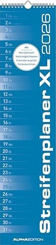 Neumann AlphaEdition Streifenplaner XL Wandkalender 2026, 150x640mm, blau