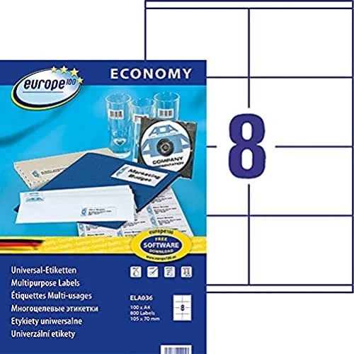 europe100 Etiketten, 105x70mm, weiß, 100 Blatt (800 Etiketten)