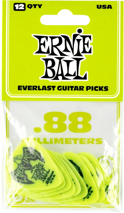 Ernie Ball Green Everlast Pick, .88mm, 12-Pack