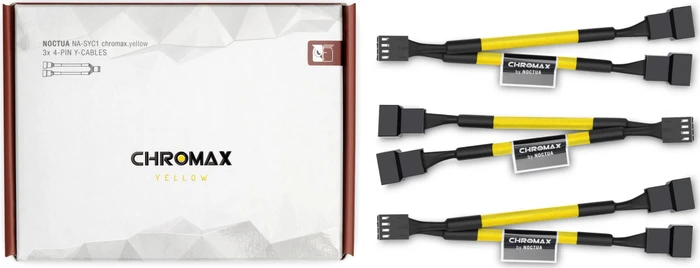 Noctua NA-YC1 chromax.yellow, 4-Pin auf 2x 4-Pin Verteiler, sleeved, 11.5cm, gelb, 3er-Pack