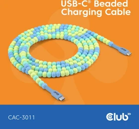 Club 3D USB-C Perlenkabel, 480Mb/s, 60W PD, USB-C 2.0 Stecker auf USB-C 2.0 Stecker, 2m, blau (CAC-3011)