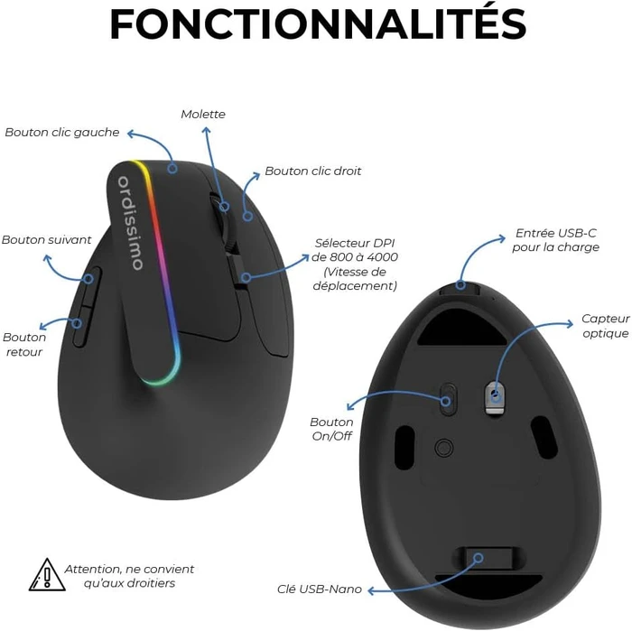 Ordissimo Ergonomic Vertical Wireless Mouse schwarz, USB