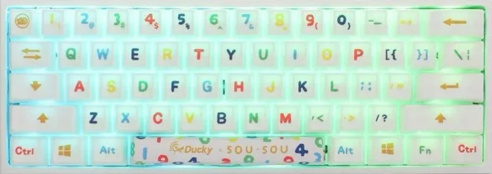 Ducky x SOU SOU One 2 Mini, PBT, weiß, LEDs RGB, MX RGB BLUE, USB, US