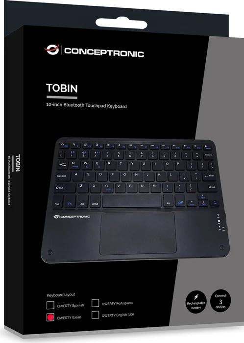 Conceptronic TOBIN01BIT 10-Zoll-Bluetooth-Tastatur mit Touchpad, Bluetooth, IT