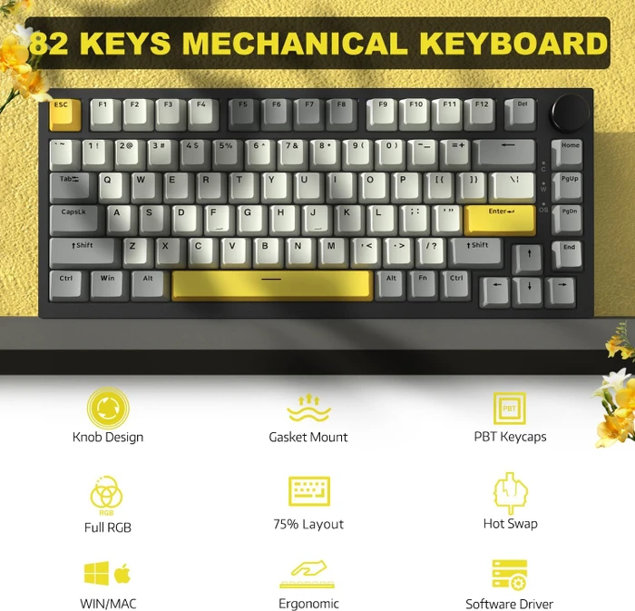 Ajazz AK820, Grey, LEDs RGB, hot-swap, Ajazz Moon, USB, US