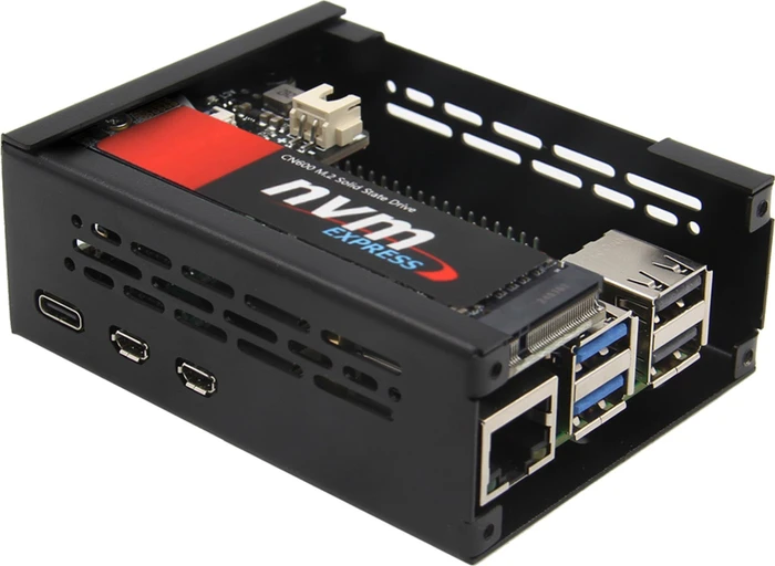 Geekworm Gehäuse für Raspberry Pi 5, kompatibel mit X1001/X1000/X1003/X1004/X1015/M300/M400/Q200, schwarz
