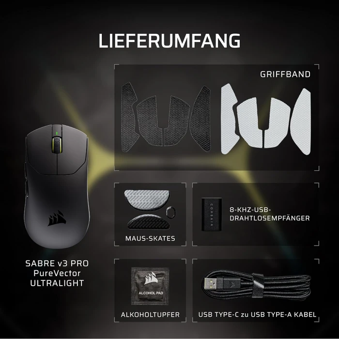 Corsair Sabre v3 Pro PureVector Ultralight Wireless, schwarz, USB