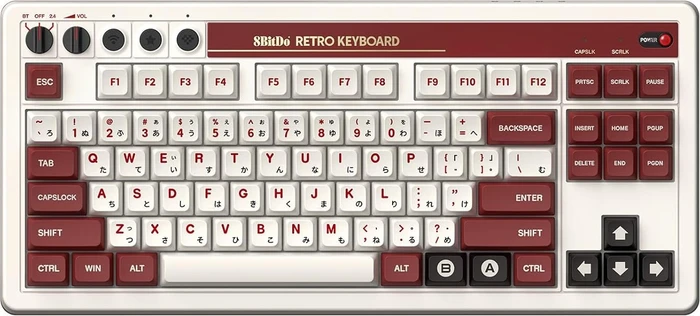 8BitDo Retro Mechanical Keyboard, Fami Edition, weiß/rot, Kailh Box V2 WHITE, USB/Bluetooth, US