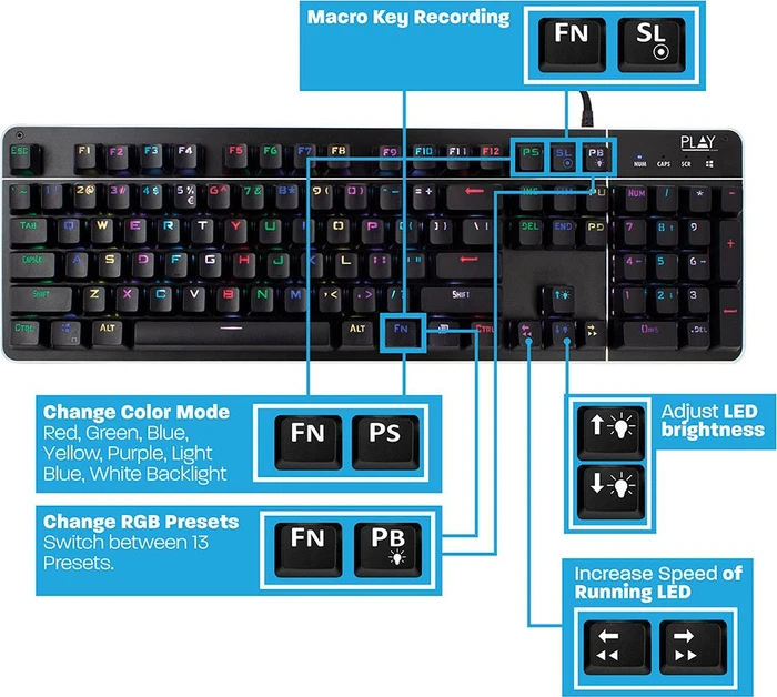 Ewent Play Mechanical Gaming Keyboard, LEDs RGB, Gaote Outemu BLUE, USB, US