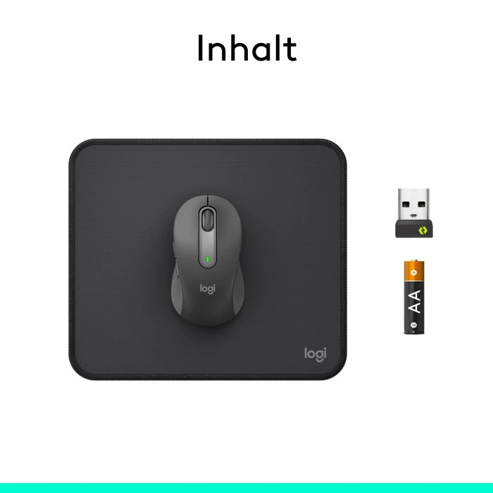 Logitech Signature M650 Medium mit Mauspad, Graphite, Logi Bolt, USB/Bluetooth