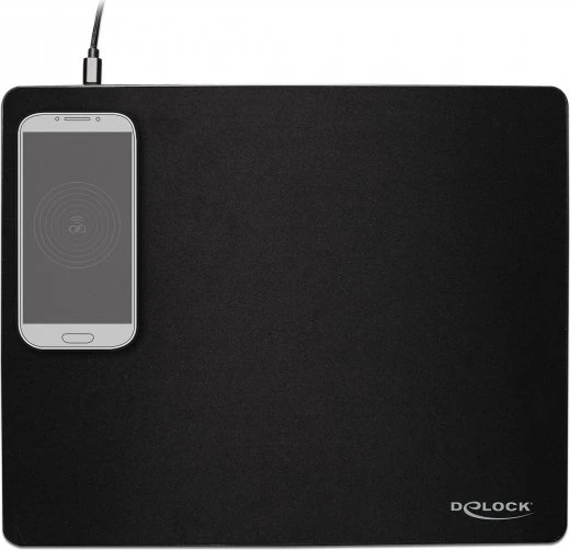 DeLOCK USB Mousepad mit kabelloser Ladefunktion, 342x283mm, schwarz