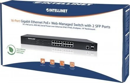 Intellinet Rackmount Gigabit Smart Switch, 16x RJ-45, 2x SFP, 374W PoE+