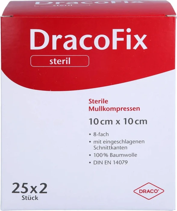 Dr. Ausbüttel DracoFix Peel Mullkompressen steril 8-fach, 10 x 10cm, 50 Stück