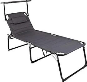 Linder Alu-Sonnenliege XXL mit Sonnendach gepolstert Gartenliege anthrazit
