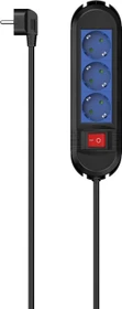 Hama Steckdosenleiste mit Schalter, 3-fach, Wandmontage, 1.5m, schwarz/blau