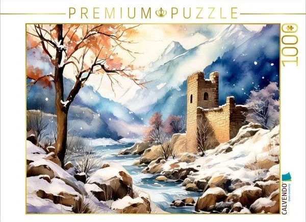 Calvendo Schnee fällt auf den Gebirgsbach und die Burgruine