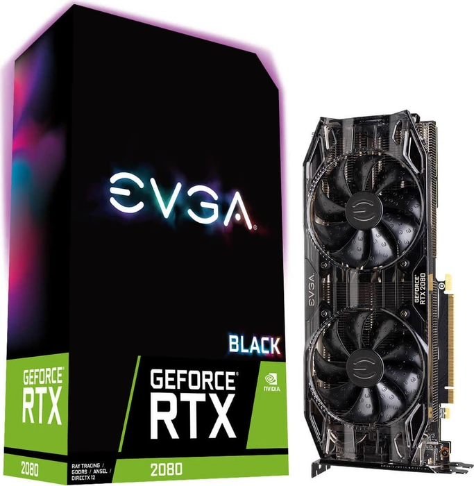 EVGA GeForce RTX 2080 Black Edition Gaming, 8GB GDDR6, HDMI, USB-C, 3x DP