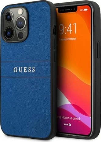 Guess Hard Cover Saffiano Strap für Apple iPhone 13 Pro Max blau