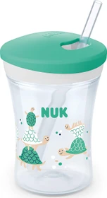 NUK Action Cup Trinklerntasse mit Trinkhalm, 12+M, 230ml, schildkröte grün