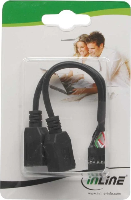 InLine intern 9-Pin USB 2.0 auf 2x USB-A 2.0 Buchse, Adapterkabel