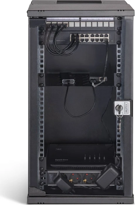 Digitus Professional SoHo Pro Line 10" Wandgehäuse SET 12HE, unmontiert, Sicherheitsglastür, IP20, RAL 9005, 300mm tief