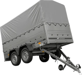 Unitrailer Garden Trailer 264/2 Kipp mit Stützrad, Bordwandaufsatz, 80cm Rahmen und grauer Plane