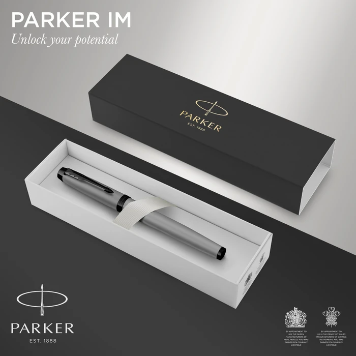 Parker IM Monochrome matte grey, rechte Hand, fein, Geschenkbox