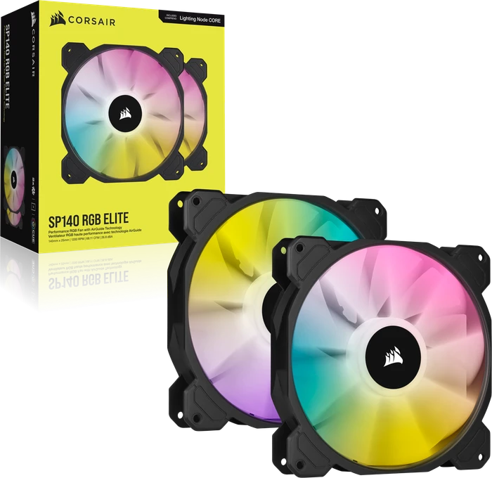 Corsair SP Series iCUE SP140 RGB Elite Dual Fan Kit, schwarz, LED-Steuerung, 140mm, 2er-Pack