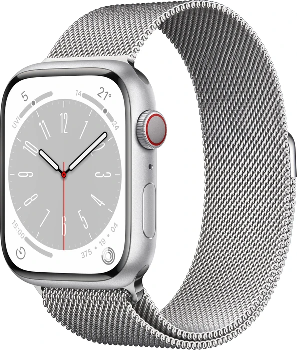 Apple Watch Series 8 (GPS + Cellular) 45mm Edelstahl silber mit Milanaise-Armband silber