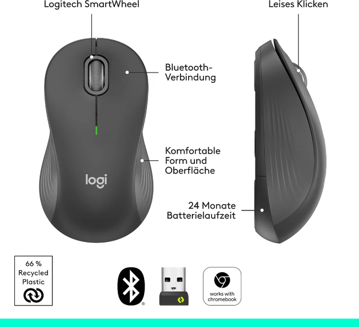Logitech Signature M550 Large, Graphite, Logi Bolt, USB/Bluetooth