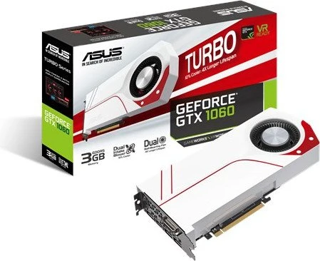ASUS Turbo GeForce GTX 1060, TURBO-GTX1060-3G-WHITE, 3GB GDDR5, DVI, 2x HDMI, 2x DP