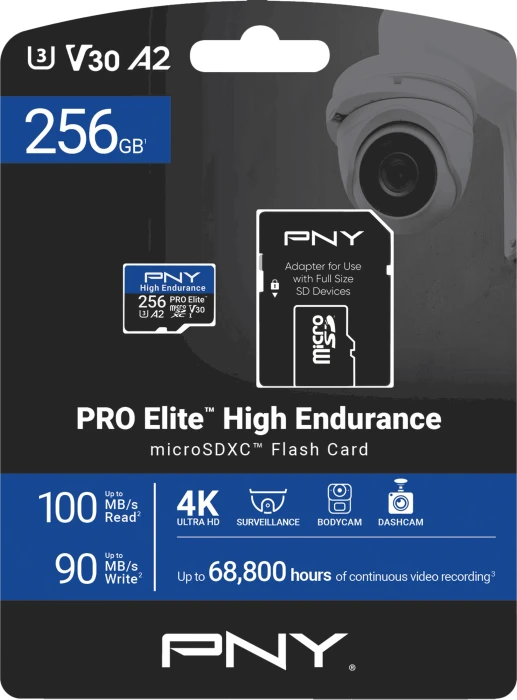 PNY Pro Elite High Endurance R100/W90 256GB Kit, UHS-I U3, A2, Class 10