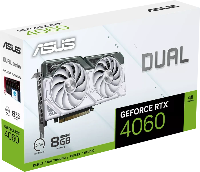 ASUS Dual GeForce RTX 4060 White, DUAL-RTX4060-8G-WHITE, 8GB GDDR6, HDMI, 3x DP