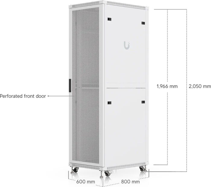 Ubiquiti 42U Rack Cabinet, 19" Rackschrank 42HE, mit Rollen, Gitternetztür, weiß, 800mm tief