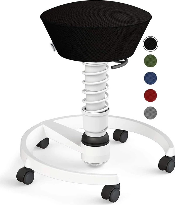 Aeris Swopper Air New Edition Bürohocker mit Rollen, Feder Standard, Gestell Alu weiß, Bezug Mesh-Gewebe schwarz