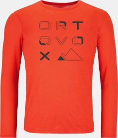 Ortovox 185 Merino Brand Outline Funktionsshirt langarm hot orange (Herren)