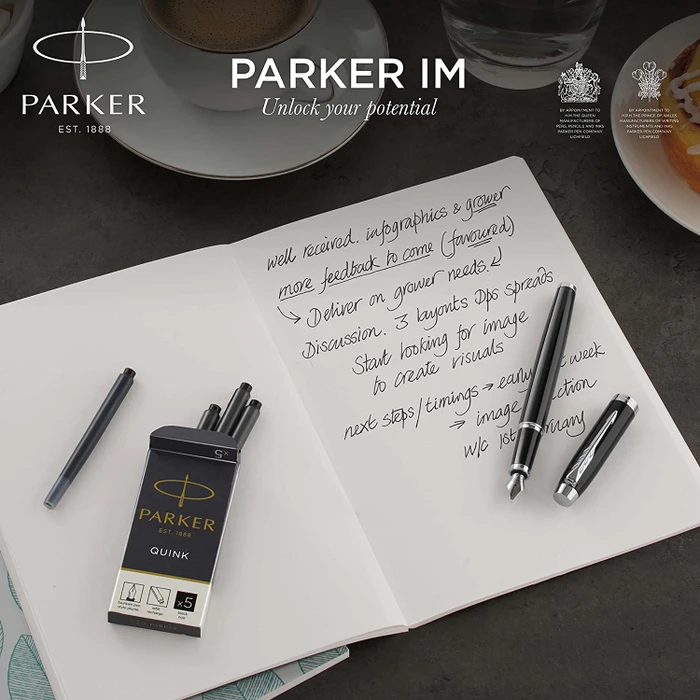 Parker IM black lacquer/gold trim, rechte Hand, mittel, Blister