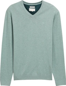 Tom Tailor Strickpullover mit V-Ausschnitt aus Baumwolle Strickpullover dark smoke green melange (Herren)