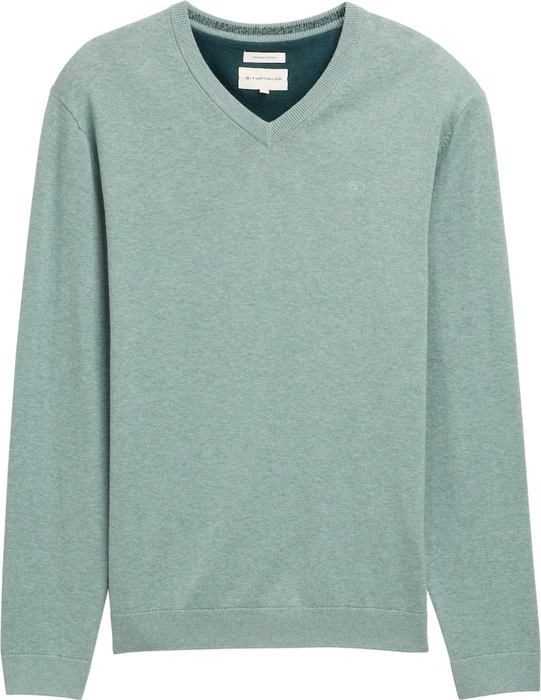 Tom Tailor Strickpullover mit V-Ausschnitt aus Baumwolle Strickpullover dark smoke green melange (Herren)