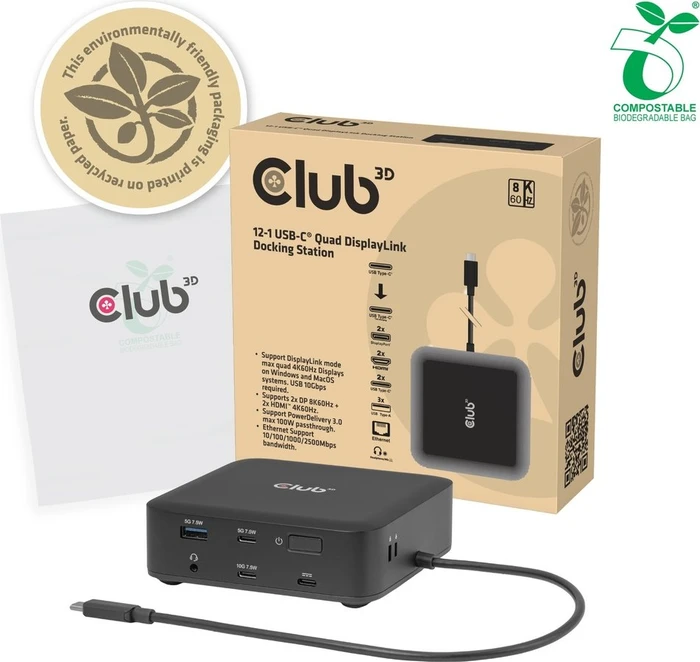 Club 3D 12-in-1 Quad DisplayLink Docking Station, USB-C 3.1 [Stecker]